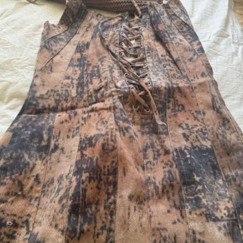 Sexy Brown Women's Boho Cowgirl Mini denim Dress